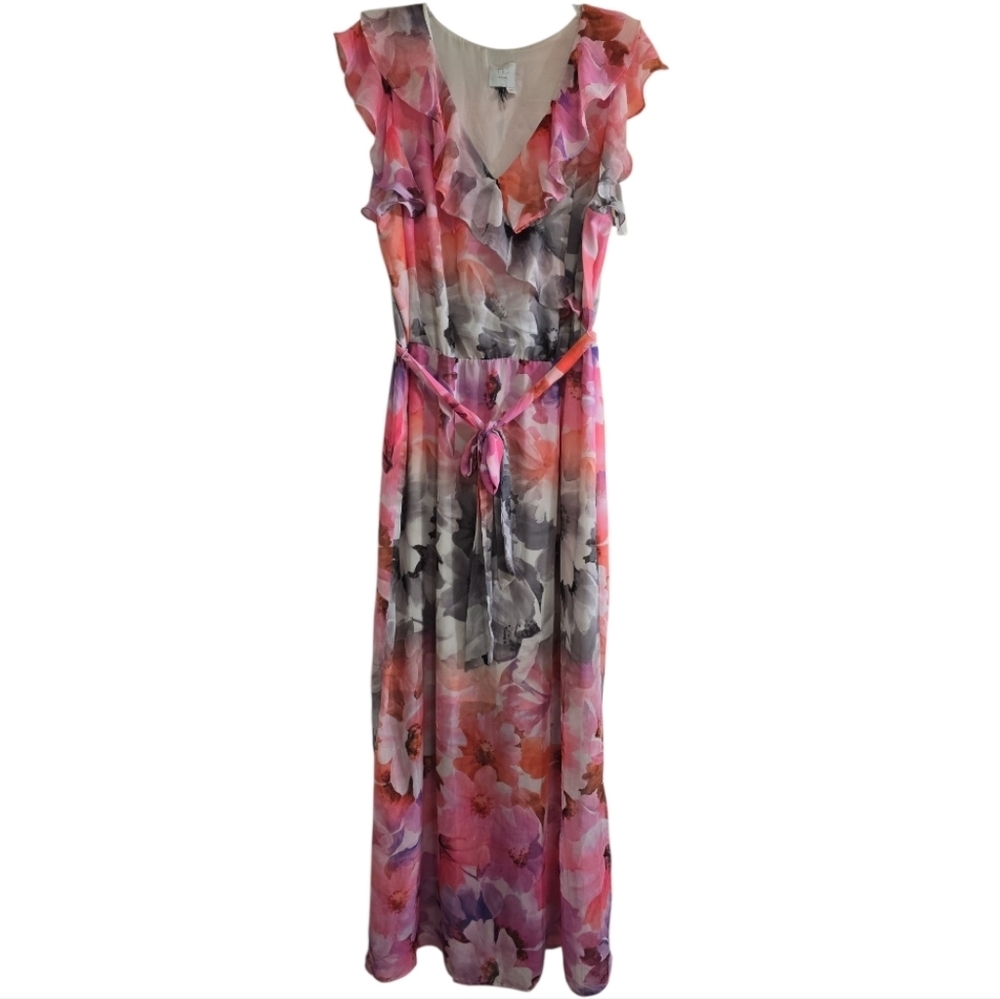 Anthropologie HD in Paris Easel Flora Maxi Dress 14 Watercolor Ruffles Belted - Picture 3 of 12